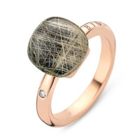 Juweel BIGLI RING MINI SWEETY QUARTZ RUTILE WITH ONYX 20R88RRUTONYX Briljant 0.02ct Rutiel met Onyx Juweel BIGLI RING MINI SWEETY QUARTZ RUTILE WITH ONYX 20R88RRUTONYX Briljant 0.02ct Rutiel met Onyx