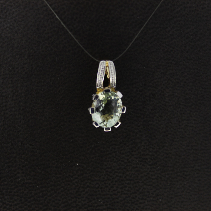 Hanger Bicolor Wit-Geelgoud 14Karaat Kleursteen Tweedehands 99008-3056 Juwelier Clem Vercammen.jpg