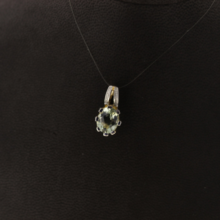 Hanger Bicolor Wit-Geelgoud 14Karaat Kleursteen Tweedehands 99008-3056 Juwelier Clem Vercammen.jpg