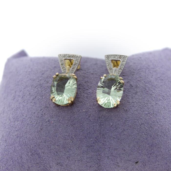 Oorbellen Bicolor Wit Geelgoud 18Karaat Kleursteen Briljanten Tweedehands 99008-3057 Juwelier Clem Vercammen.jpg