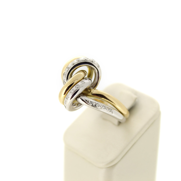 Ring Knoop Bicolor Wit geelgoud 18 Karaat Briljanten Tweedehands 99077-3054 Juwelier Clem Vercammen.jpg