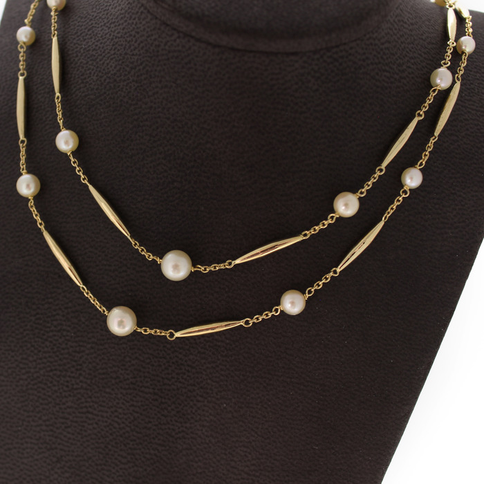Vintage Collier Geelgoud 18K Parels Dubbele Ketting Tweedehands 81814-3084 Juwelier Clem Vercammen.jpg
