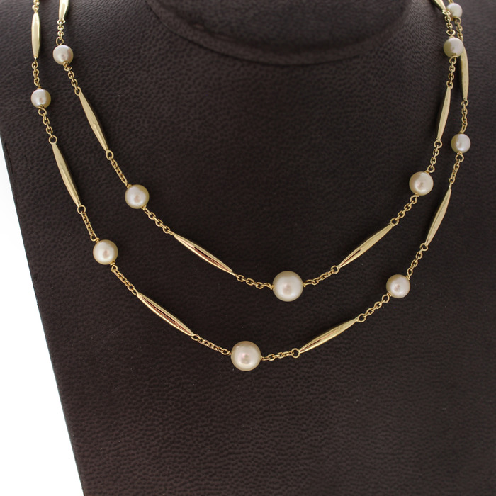 Vintage Collier Geelgoud 18K Parels Dubbele Ketting Tweedehands 81814-3084 Juwelier Clem Vercammen.jpg