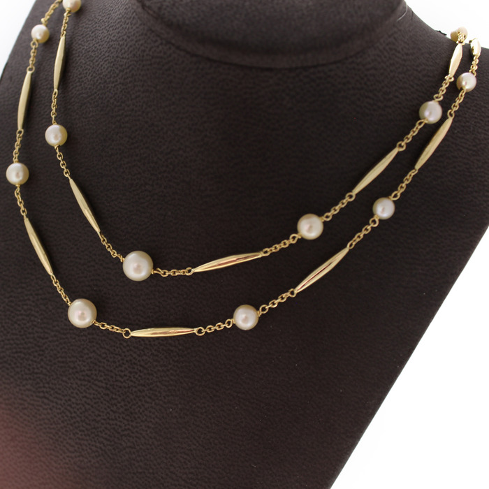 Vintage Collier Geelgoud 18K Parels Dubbele Ketting Tweedehands 81814-3084 Juwelier Clem Vercammen.jpg