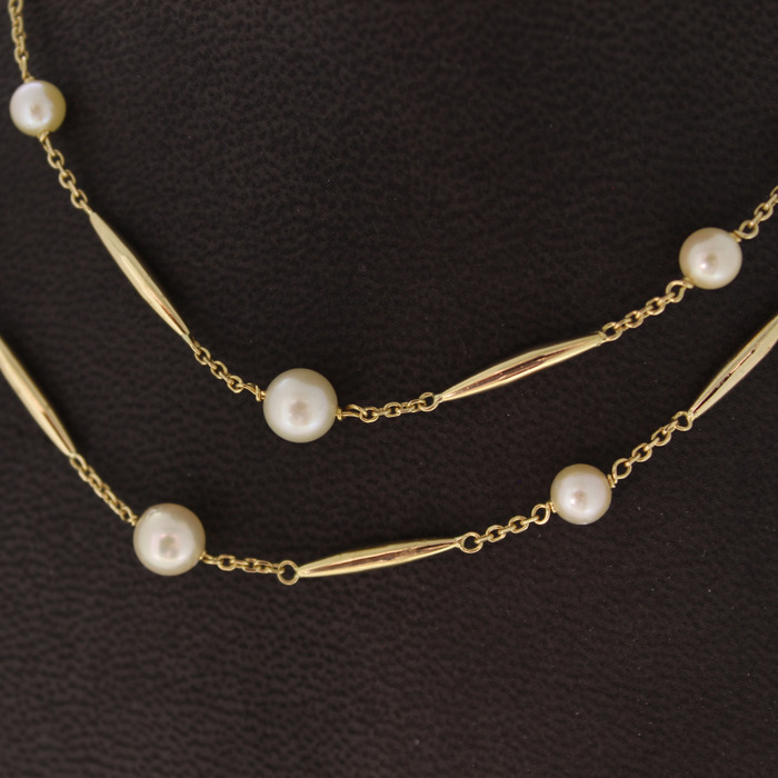 Vintage Collier Geelgoud 18K Parels Dubbele Ketting Tweedehands 81814-3084 Juwelier Clem Vercammen.jpg