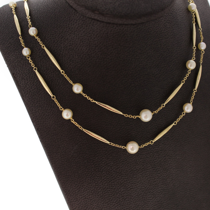 Vintage Collier Geelgoud 18K Parels Dubbele Ketting Tweedehands 81814-3084 Juwelier Clem Vercammen.jpg
