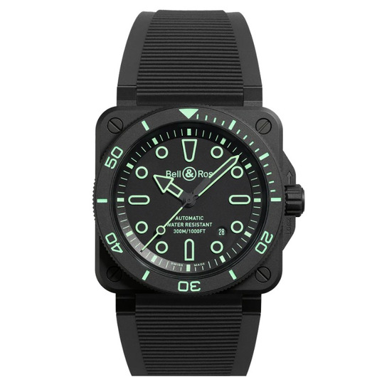 Horloge BELL & ROSS DIVER LUM OUTLINE LIMITED EDITION 500 stuks BR03A-D-OL-CE/SRB 88888 Horloge BELL & ROSS DIVER LUM OUTLINE LIMITED EDITION 500 stuks BR03A-D-OL-CE/SRB 88888