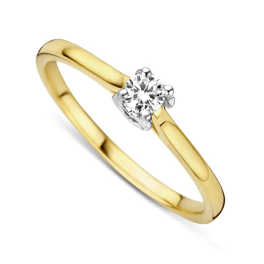 Juweel DULCI NEA Solitaire RING BICOLOR GOUD 18 KARAAT Natural Diamond BRILJANT 0.18CT R2017-4-YW 88888 Juweel DULCI NEA Solitaire RING BICOLOR GOUD 18 KARAAT Natural Diamond BRILJANT 0.18CT R2017-4-YW 88888