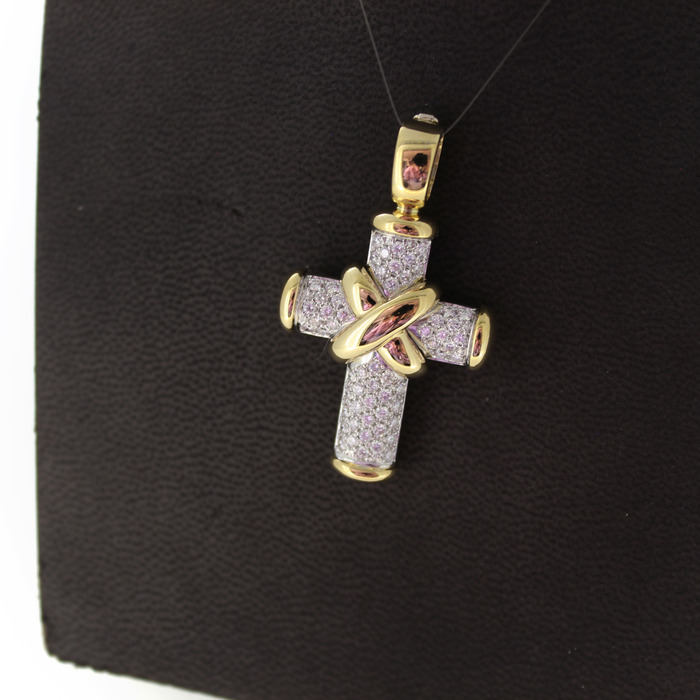 Hanger Kruis Bicolor Wit Geelgoud 18K Briljanten Tweedehands 81823-3108 Juwelier Clem Vercammen.jpg