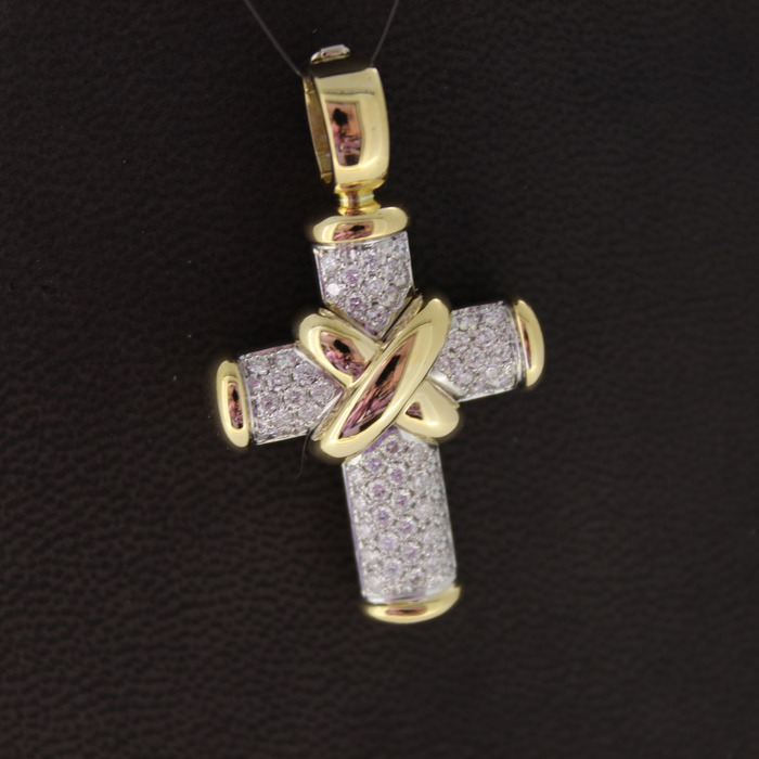 Hanger Kruis Bicolor Wit Geelgoud 18K Briljanten Tweedehands 81823-3108 Juwelier Clem Vercammen.jpg