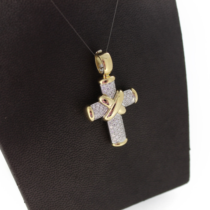 Hanger Kruis Bicolor Wit Geelgoud 18K Briljanten Tweedehands 81823-3108 Juwelier Clem Vercammen.jpg