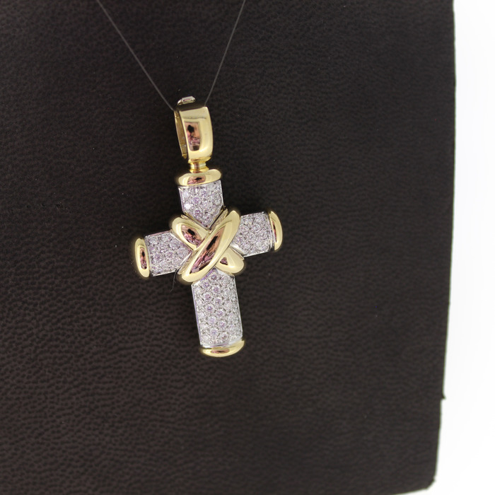 Hanger Kruis Bicolor Wit Geelgoud 18K Briljanten Tweedehands 81823-3108 Juwelier Clem Vercammen.jpg