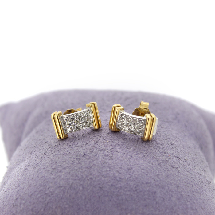 Oorsteker Bicolor Wit Geelgoud 18 Karaat Diamant 8-8 Cut Tweedehands 1379-3123 Juwelier Clem Vercammen.jpg