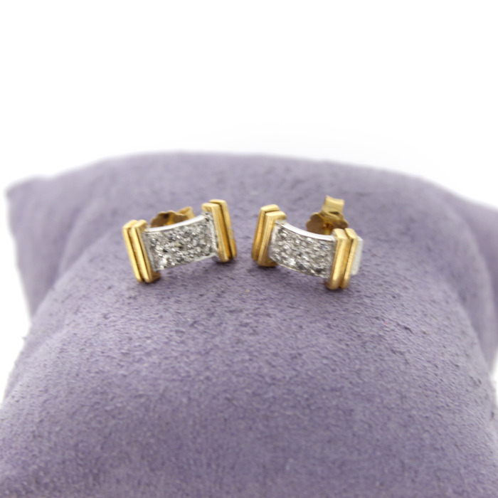 Oorsteker Bicolor Wit Geelgoud 18 Karaat Diamant 8-8 Cut Tweedehands 1379-3123 Juwelier Clem Vercammen.jpg