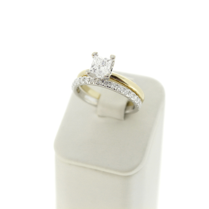 Ring set 2 Stuks Geelgoud 18K Witgoud 14K Princess Cut Briljanten Tweedehands 1062-3100-31001 Juwelier Clem Vercammen.jpg