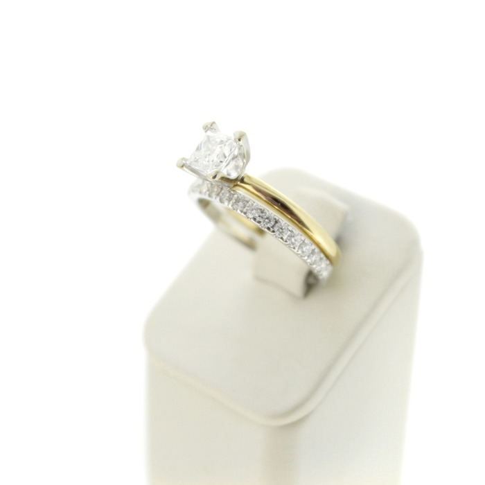 Ring set 2 Stuks Geelgoud 18K Witgoud 14K Princess Cut Briljanten Tweedehands 1062-3100-31001 Juwelier Clem Vercammen.jpg