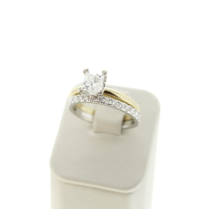 Ring set 2 Stuks Geelgoud 18K Witgoud 14K Princess Cut Briljanten Tweedehands 1062-3100-31001 Juwelier Clem Vercammen.jpg