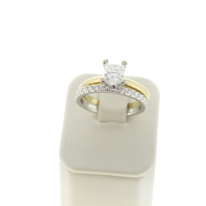 Ring set 2 Stuks Geelgoud 18K Witgoud 14K Princess Cut Briljanten Tweedehands 1062-3100-31001 Juwelier Clem Vercammen.jpg