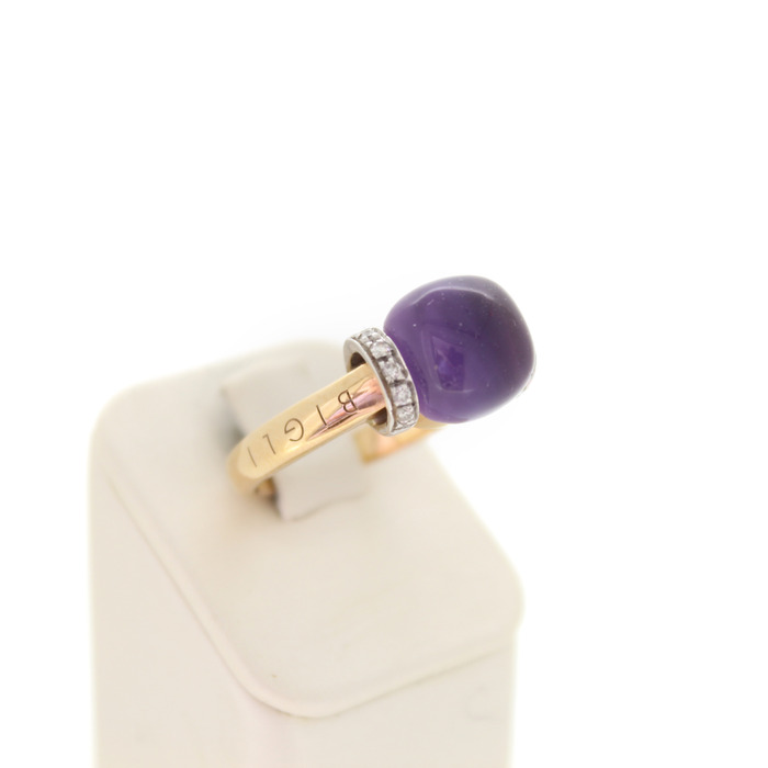 Ring Bigli Ros Goud 18 karaat Briljanten Amethist Mother Of Pearl Quartz Tweedehands 1531-3135 Juwelier Clem Vercammen.jpg