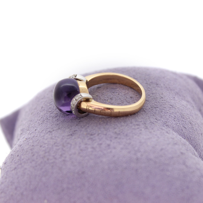 Ring Bigli Ros Goud 18 karaat Briljanten Amethist Mother Of Pearl Quartz Tweedehands 1531-3135 Juwelier Clem Vercammen.jpg
