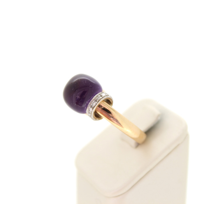 Ring Bigli Ros Goud 18 karaat Briljanten Amethist Mother Of Pearl Quartz Tweedehands 1531-3135 Juwelier Clem Vercammen.jpg