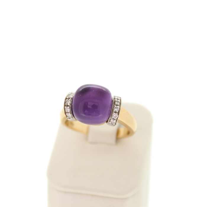 Ring Bigli Ros Goud 18 karaat Briljanten Amethist Mother Of Pearl Quartz Tweedehands 1531-3135 Juwelier Clem Vercammen.jpg