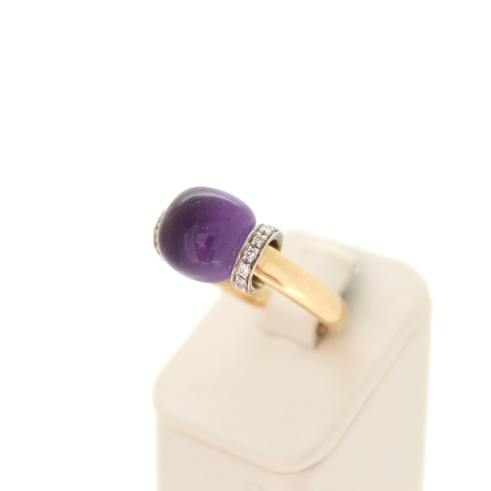 Ring Bigli Ros Goud 18 karaat Briljanten Amethist Mother Of Pearl Quartz Tweedehands 1531-3135 Juwelier Clem Vercammen.jpg