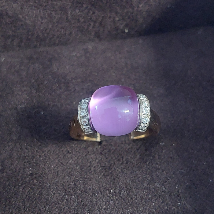Ring Bigli Ros Goud 18 karaat Briljanten Amethist Mother Of Pearl Quartz Tweedehands 1531-3135 Juwelier Clem Vercammen.jpg