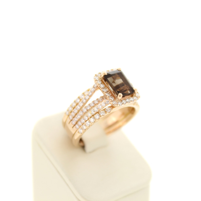 Ring Ros-goud 18 Karaat Smoky Quartz Briljanten Tweedehands 82837-3148 Juwelier Clem Vercammen.jpg