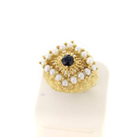 Juweel Vintage Ring Geelgoud 18 karaat Parels en saffier '2262-3202-TWDH' Juweel Vintage Ring Geelgoud 18 karaat Parels en saffier '2262-3202-TWDH'