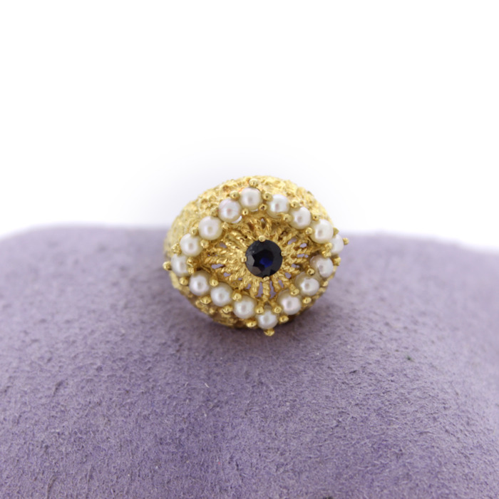 Vintage ring Geelgoud 18 Karaat Saffier Parels Tweedehands 2262-3202 Juwelier Clem Vercammen.jpg