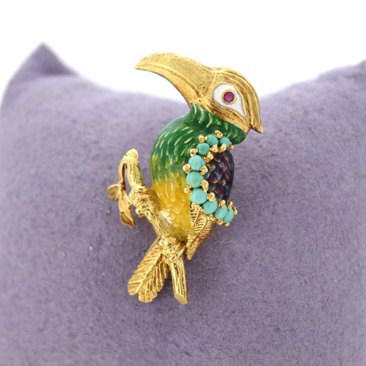 Juweel Broche gekleurde vogel Geelgoud 18 karaat kleurstenen '2255-3226-TWDH' Juweel Broche gekleurde vogel Geelgoud 18 karaat kleurstenen '2255-3226-TWDH'