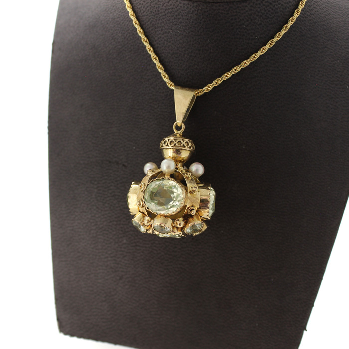 Ketting Vintage Hanger Kleurstenen Geelgoud 18K Tweedehands 2265-3231 Juwelier Clem Vercammen.jpg