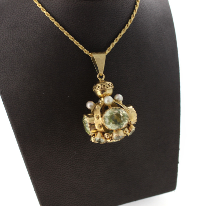 Ketting Vintage Hanger Kleurstenen Geelgoud 18K Tweedehands 2265-3231 Juwelier Clem Vercammen.jpg