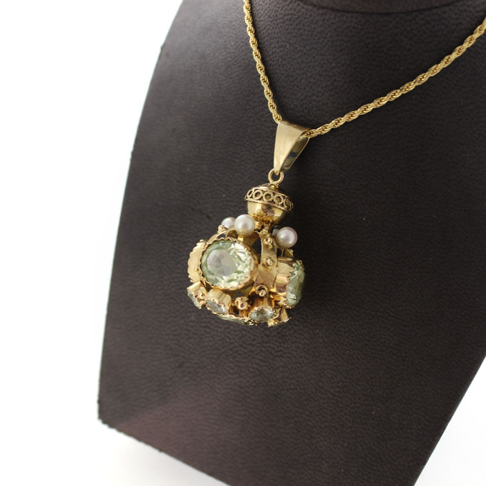 Ketting Vintage Hanger Kleurstenen Geelgoud 18K Tweedehands 2265-3231 Juwelier Clem Vercammen.jpg