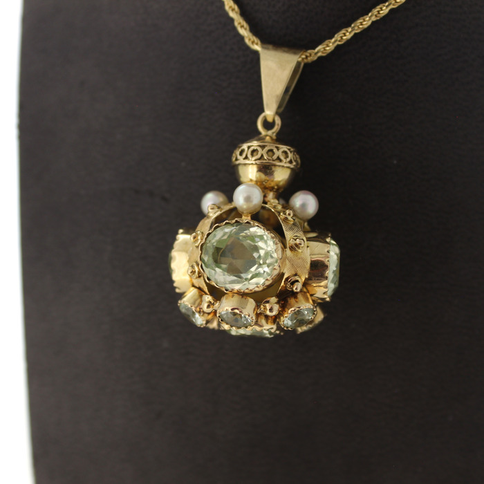 Ketting Vintage Hanger Kleurstenen Geelgoud 18K Tweedehands 2265-3231 Juwelier Clem Vercammen.jpg