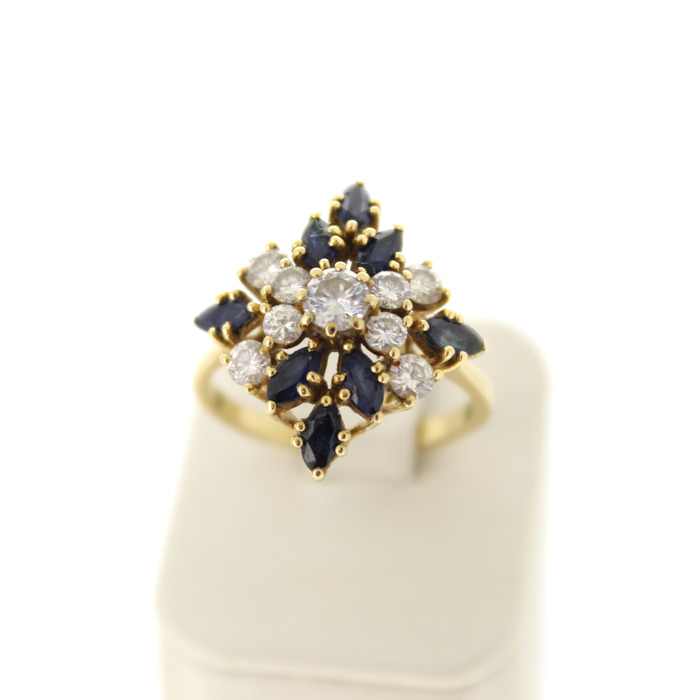 Coctail Ring Geelgoud 18K Briljanten Saffier Tweedehand 2363-3242 Juwelier Clem Vercammen.jpg
