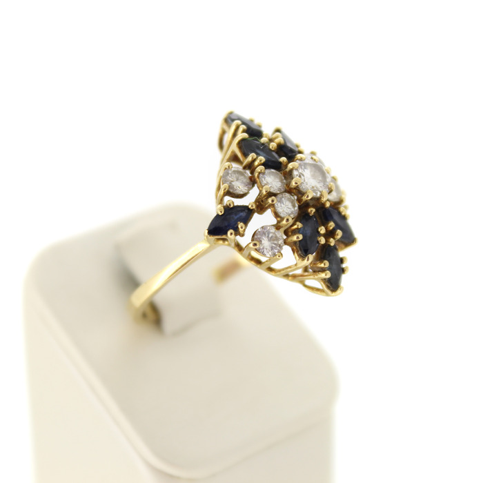 Coctail Ring Geelgoud 18K Briljanten Saffier Tweedehand 2363-3242 Juwelier Clem Vercammen.jpg