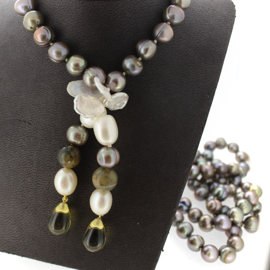 Juweel Knoop parelscollier met quartz stenen '2227-3234-TWDH' Juweel Knoop parelscollier met quartz stenen '2227-3234-TWDH'
