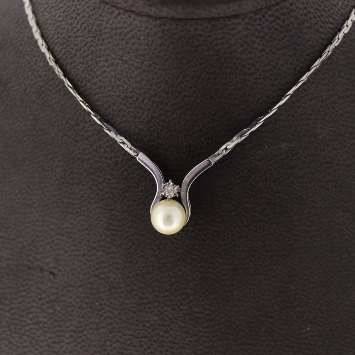 Collier Witgoud 18K Briljant Parel Tweedehands 2152-3160 Juwelier Clem Vercammen.jpg