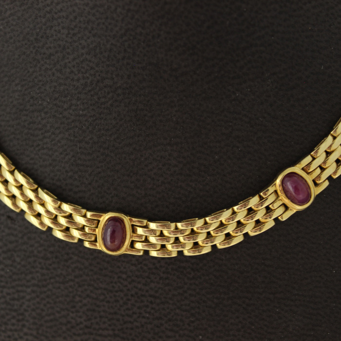 Collier Geelgoud 18K Cabushon Robijnen TWeedehands 82844-3183 Juwelier Clem Vercammen.jpg