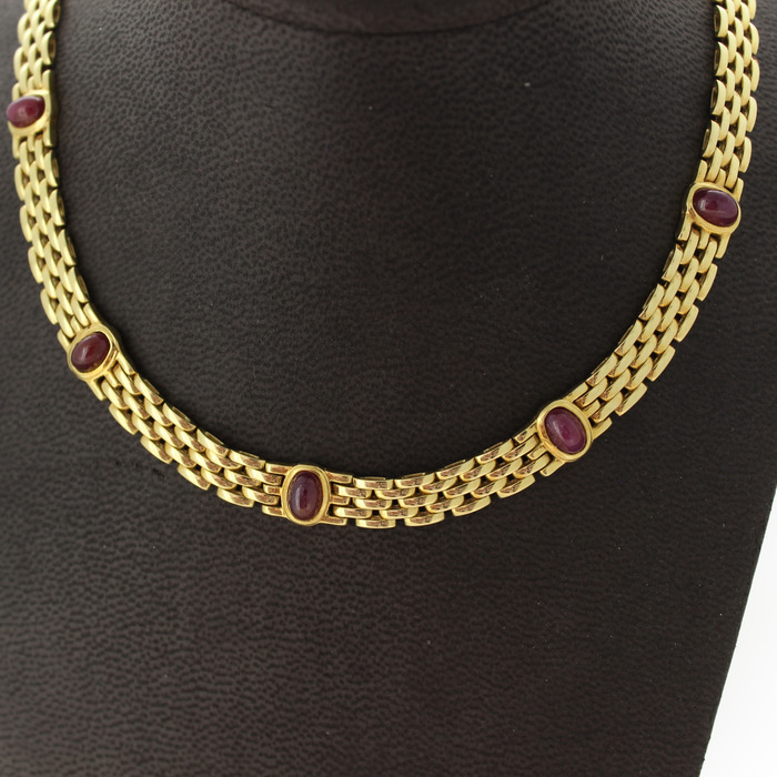 Collier Geelgoud 18K Cabushon Robijnen TWeedehands 82844-3183 Juwelier Clem Vercammen.jpg