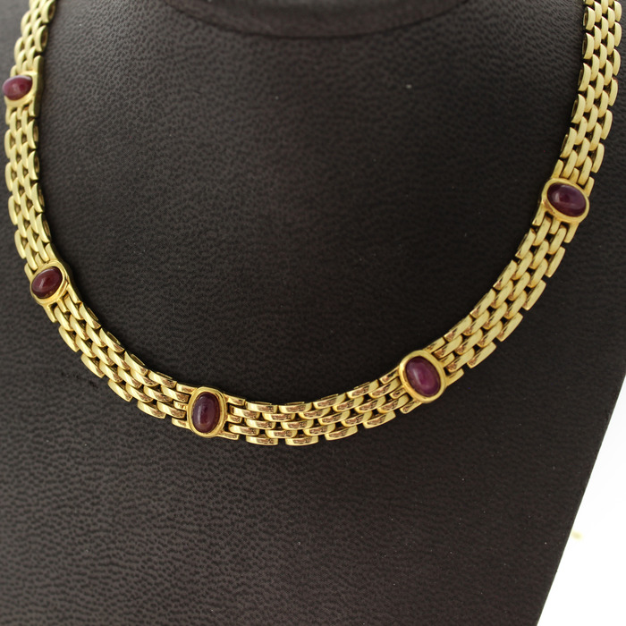 Collier Geelgoud 18K Cabushon Robijnen TWeedehands 82844-3183 Juwelier Clem Vercammen.jpg