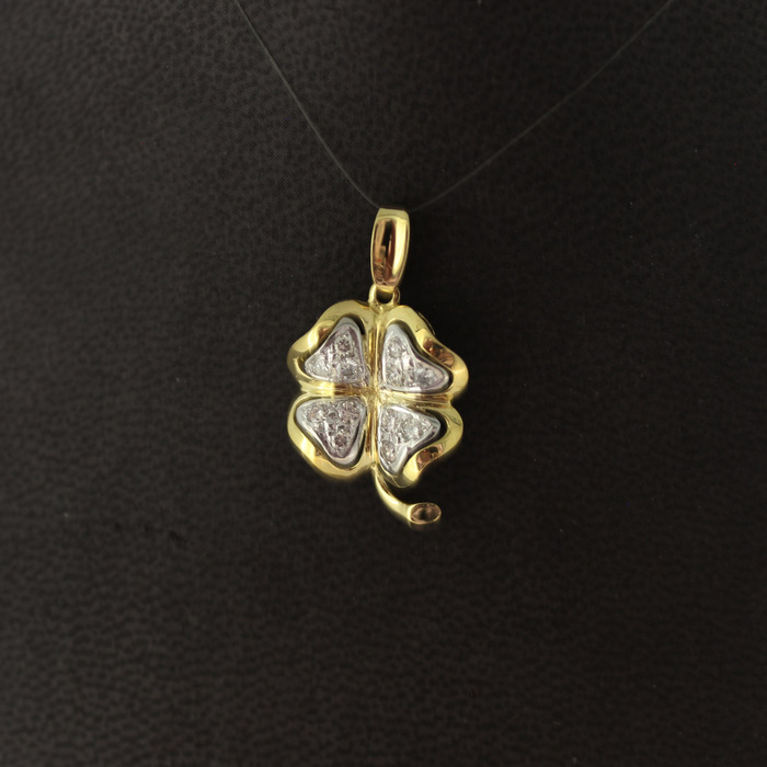 Hanger Klavertje 4 Bicolor Wit geelgoud 18K briljanten Tweedehands 81845-3210 Juwelier Clem Vercammen.jpg