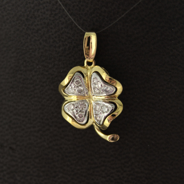 Hanger Klavertje 4 Bicolor Wit geelgoud 18K briljanten Tweedehands 81845-3210 Juwelier Clem Vercammen.jpg