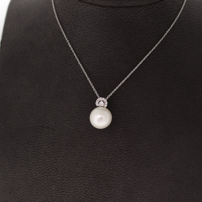 Ketting Met Hanger Witgoud 18 Karaat Parel Zirconium Tweedehands 4499-3281 Juwelier Clem Vercammen.jpg