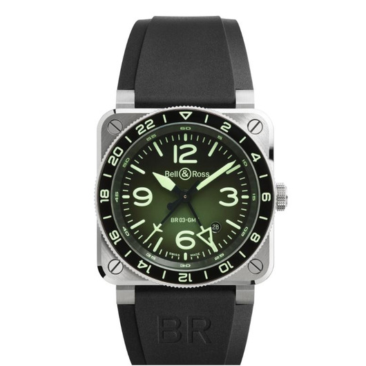 Horloge BELL & ROSS BR-03 GMT Green Lum BR0393-GN-ST/SRB Horloge BELL & ROSS BR-03 GMT Green Lum BR0393-GN-ST/SRB