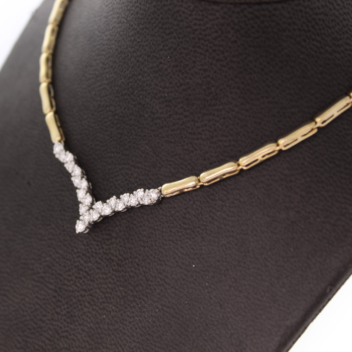 Collier Bicolor Wit-Geelgoud 18 Karaat Briljanten Tweedehands 5745-3352 Juwelier Clem Vercammen.jpg