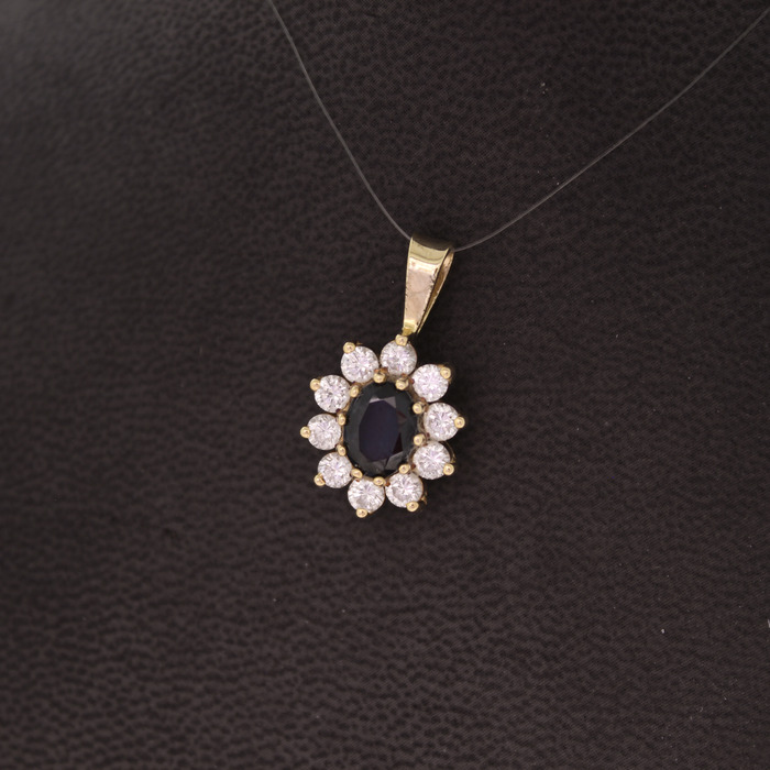 Hanger Geelgoud 18K Saffier Briljanten Tweedehands 5761-3349 Juwelier Clem Vercammen.jpg