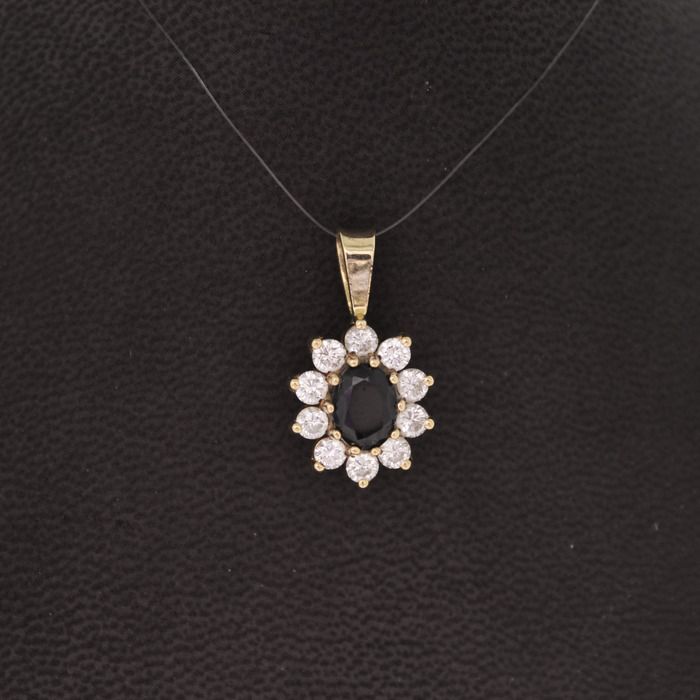 Hanger Geelgoud 18K Saffier Briljanten Tweedehands 5761-3349 Juwelier Clem Vercammen.jpg